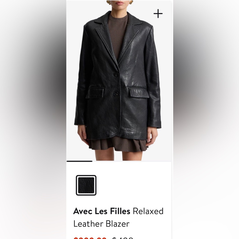 Relaxed Leather Blazer           Black.        Size  Medium